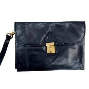 Vintage Men's Black Leather Organizer Bag Wrist Hand LUXE | 9 x 6.25"
